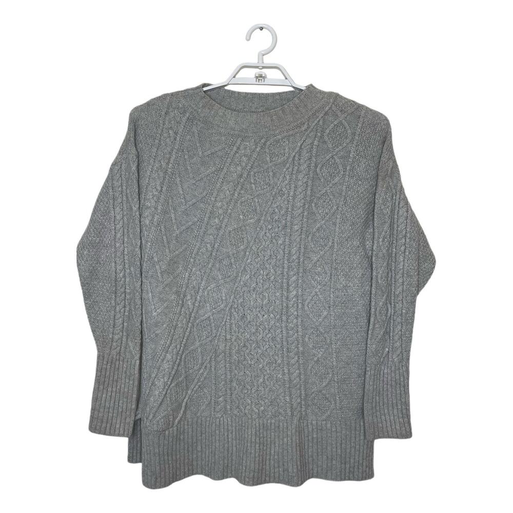 J. Crew Gray Cable Knit Crewneck Sweater